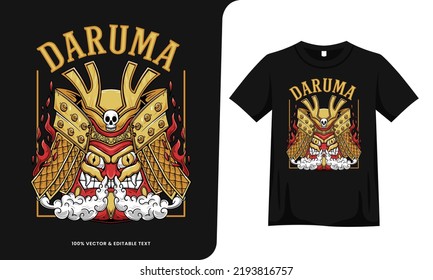 daruma samurai gold helmet japanese artwork. tshirt template. vector illustration