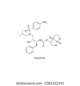 Darunavir flat skeletal molecular structure Protease inhibitor antivral drug used in HIV treatment. Vector illustration scientific diagram.