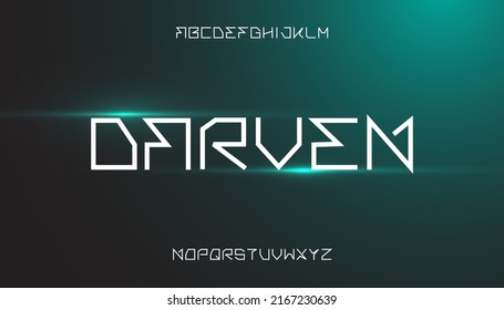Darven, Sans Serif Strong Typeface Space Theme Uppercase Alphabet Font Vector.