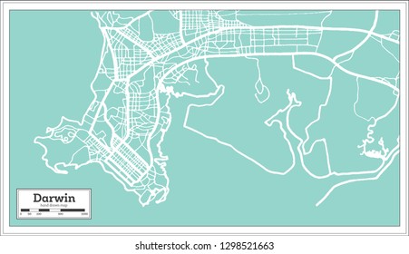 Darwin Australia City Map in Retro Style. Outline Map. Vector Illustration.