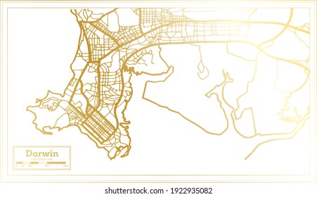 Darwin Australia City Map in Retro Style in Golden Color. Outline Map. Vector Illustration.