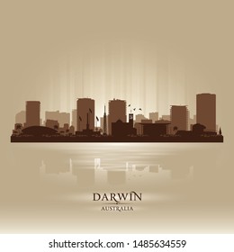 Darwin Australia city skyline vector silhouette illustration