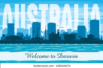 Darwin Australia city skyline vector silhouette illustration