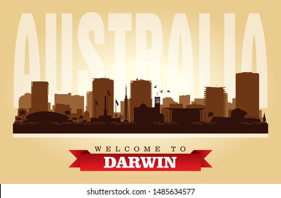 Darwin Australia city skyline vector silhouette illustration