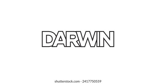 Darwin in the Australia emblem for print and web. Design features geometric style, vector illustration with bold typography in modern font. Graphic slogan lettering isolated on white background.