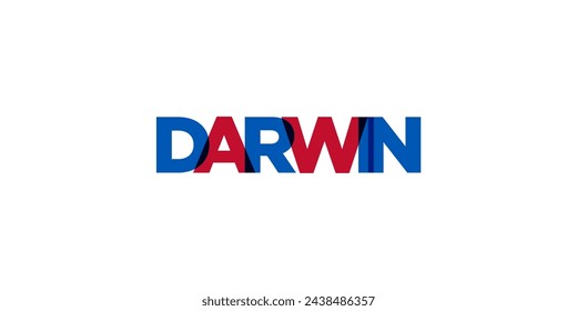 Darwin in the Australia emblem for print and web. Design features geometric style, vector illustration with bold typography in modern font. Graphic slogan lettering isolated on white background.