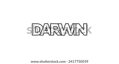 Darwin in the Australia emblem for print and web. Design features geometric style, vector illustration with bold typography in modern font. Graphic slogan lettering isolated on white background.