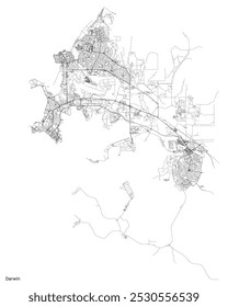 Darwin city map with roads and streets, Australia. Vector outline illustration.