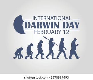 Darwin Day Celebration Shows Human Evolution Progression. Background, banner, poster, card, placard, postcard design, vector illustration.