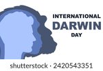 Darwin Day. Silhouette of a monkey and outline of a man. International Day of Science and Humanism. Poster, banner, and background