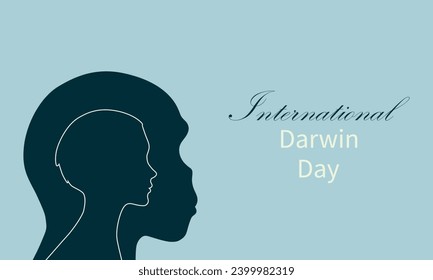 Darwin Day. Silhouette of a monkey and outline of a man on a light background