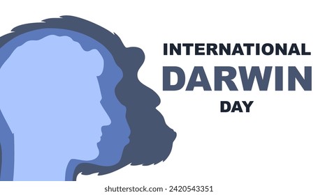 Darwin Day. Silhouette of a monkey and outline of a man. International Day of Science and Humanism. Poster, banner, and background