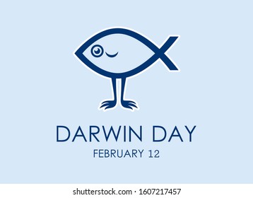 Darwin Day vector. Fish with legs icon vector. Christian fish symbol vector. Darwin fish. Commemoration of Charles Darwin. Darwin Day Poster, February 12. Important day