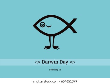 Darwin Day vector. Vector illustration of a fish with legs. Darwin fish. Important day