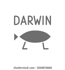 Darwin fish, evolution grey icon. Isolated on white background