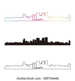 Darwin skyline linear style with rainbow in editable vector file