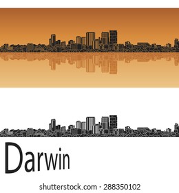 Darwin skyline in orange background in editable vector file