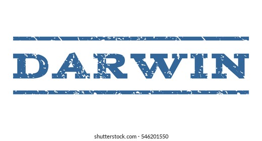 Darwin watermark stamp. Text tag between horizontal parallel lines with grunge design style. Rubber seal stamp with scratched texture. Vector cobalt color ink imprint on a white background.