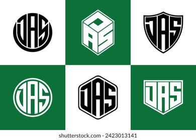 DAS initial letter geometric shape icon logo design vector. monogram, lettermark, circle, polygon, shield, symbol, emblem, elegant, abstract, wordmark, sign, art, typography, icon, geometric, shape