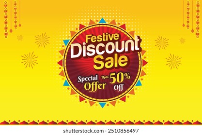 Dasara, Diwali Discount Offer Logo Unit Vetor. Modelo de logotipo de venda do Festival. Publicidade, Marketing, Promocional. 