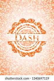 Dash abstract emblem, orange mosaic background