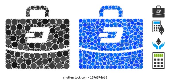 Dash accounting case composition of circle elements in various sizes and color tints, based on Dash accounting case icon. Vector circle elements are composed into blue composition.