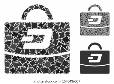Dash accounting case mosaic of rough items in different sizes and color tones, based on Dash accounting case icon. Vector trembly elements are combined into collage.