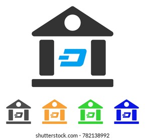 Dash Bank Building icon. Vector illustration style is a flat iconic dash bank building symbol with grey, green, blue, yellow color versions. Designed for web and software interfaces.