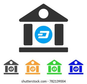 Dash Bank Building icon. Vector illustration style is a flat iconic dash bank building symbol with grey, green, blue, yellow color versions. Designed for web and software interfaces.