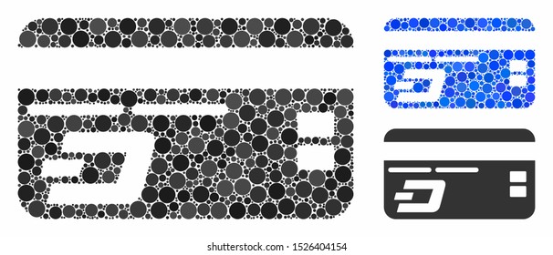 Dash bank card mosaic for Dash bank card icon of small circles in various sizes and color tinges. Vector filled circles are organized into blue mosaic.