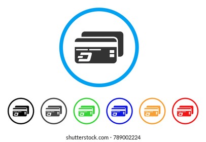 Dash Bank Cards rounded icon. Style is a flat gray symbol inside light blue circle with bonus colored versions. Dash Bank Cards vector designed for web and software interfaces.