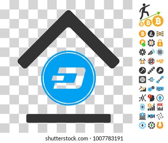 Dash Bank icon with bonus bitcoin mining and blockchain symbols. Vector illustration style is flat iconic symbols. Designed for crypto-currency apps.