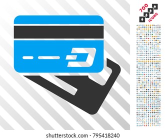Dash Banking Cards icon with 7 hundred bonus bitcoin mining and blockchain pictographs. Vector illustration style is flat iconic symbols designed for blockchain software.