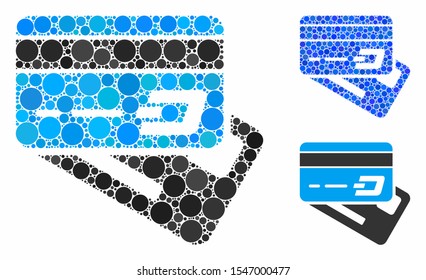Dash banking cards mosaic of round dots in different sizes and shades, based on Dash banking cards icon. Vector round dots are organized into blue collage.