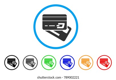 Dash Banking Cards rounded icon. Style is a flat grey symbol inside light blue circle with additional color variants. Dash Banking Cards vector designed for web and software interfaces.