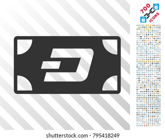 Dash Banknote icon with 700 bonus bitcoin mining and blockchain design elements. Vector illustration style is flat iconic symbols designed for cryptocurrency software.