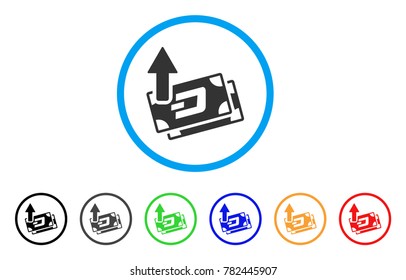 Dash Banknotes Cashout rounded icon. Style is a flat gray symbol inside light blue circle with additional colored versions. Dash Banknotes Cashout vector designed for web and software interfaces.
