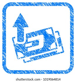 Dash Banknotes Cashout rubber seal stamp imitation. Icon vector symbol with grunge design and unclean texture in rounded rectangle. Scratched blue sticker on a white background.