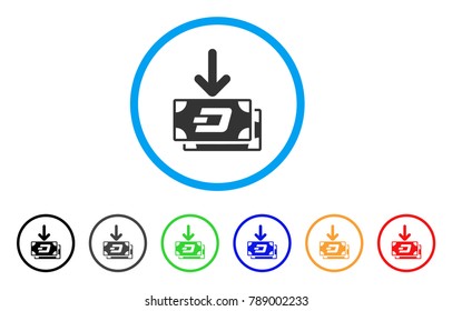 Dash Banknotes Income rounded icon. Style is a flat gray symbol inside light blue circle with bonus color variants. Dash Banknotes Income vector designed for web and software interfaces.