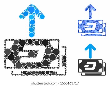Dash banknotes pay out mosaic of small circles in different sizes and color hues, based on Dash banknotes pay out icon. Vector small circles are grouped into blue illustration.