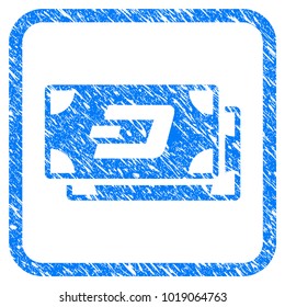 Dash Banknotes rubber seal stamp watermark. Icon vector symbol with grunge design and dust texture in rounded square. Scratched blue emblem on a white background.