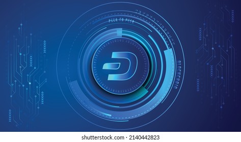 Dash (DASH) block chain crypto currency digital encryption, virtual money exchange. Technology global network vector illustration background and banner design template. Futuristic web trading