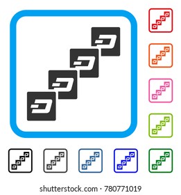 Dash Block Chain icon. Flat gray iconic symbol in a blue rounded rectangle. Black, gray, green, blue, red, orange color additional versions of Dash Block Chain vector.