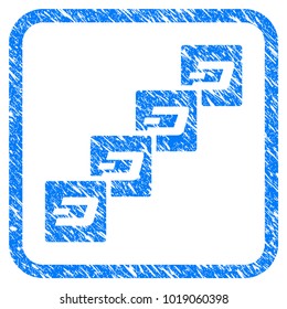 Dash Block Chain rubber seal stamp imitation. Icon vector symbol with grunge design and corrosion texture inside rounded rectangle. Scratched blue sign on a white background.