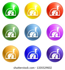 Dash board energy icons vector 9 color set isolated on white background for any web design 