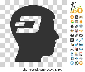 Dash Brain icon with bonus bitcoin mining and blockchain images. Vector illustration style is flat iconic symbols. Designed for bitcoin websites.