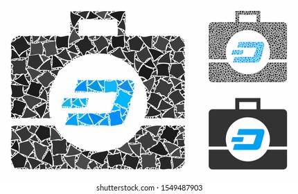 Dash business case composition of joggly pieces in various sizes and color tinges, based on Dash business case icon. Vector tremulant pieces are grouped into collage.
