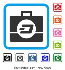 Dash Business Case icon. Flat grey iconic symbol inside a blue rounded squared frame. Black, gray, green, blue, red, orange color versions of Dash Business Case vector.