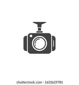 Dash cam sign. Vehicle dashboard camera logo. Flat minimalist design. white background Gray black vector. product brand service label banner board display. App icon.