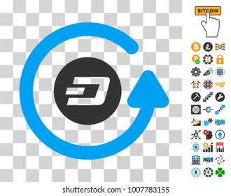 Dash Chargeback pictograph with bonus bitcoin mining and blockchain images. Vector illustration style is flat iconic symbols. Designed for bitcoin apps.